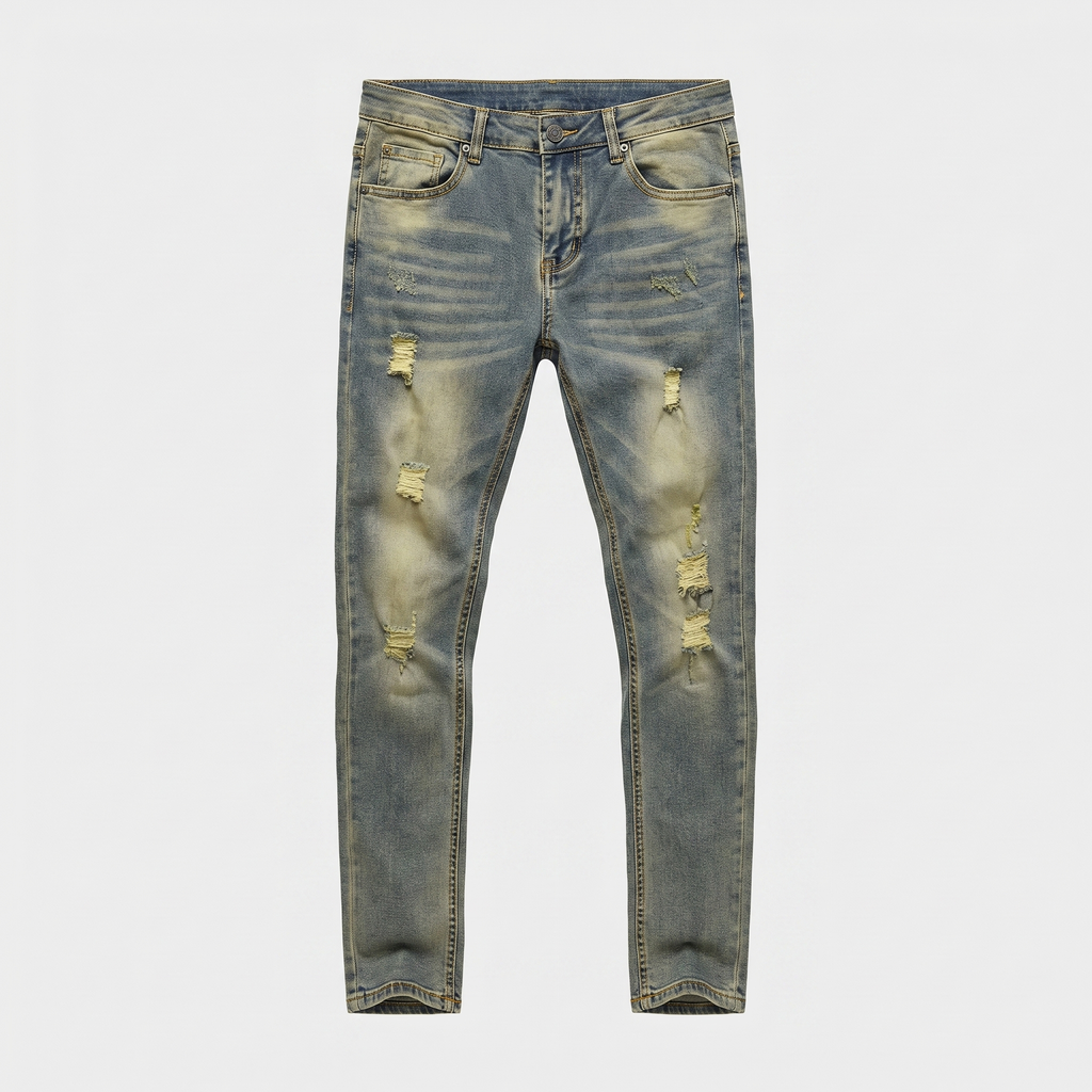 Gingtto Skinny Heren Jeans Zwart Distressed Denim Hip-Hop Stijl