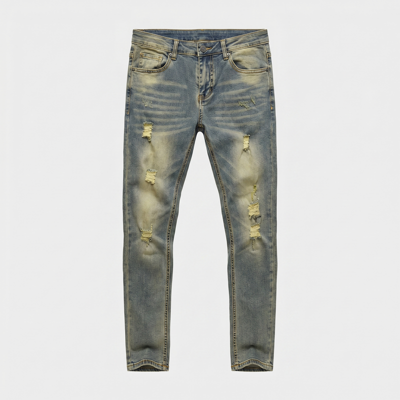 Gingtto Skinny Heren Jeans Zwart Distressed Denim Hip-Hop Stijl